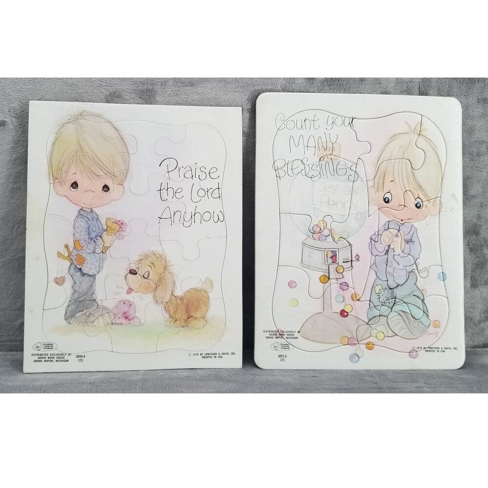 2 Precious Moments frame-tray cardboard puzzles 1979